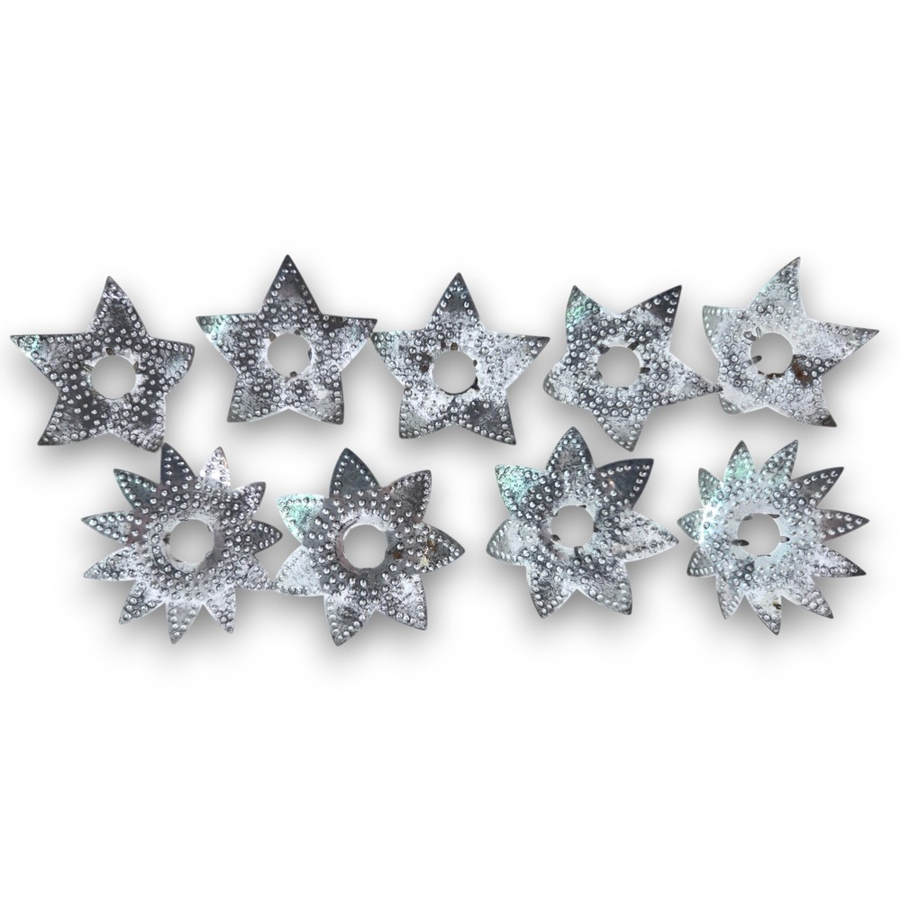 9 Vintage Antique Tin Reflectors Christmas Tree Light Silver Star 3"